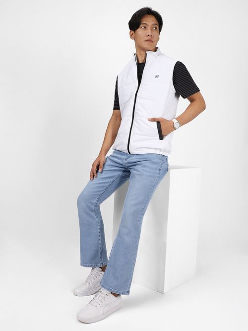 Buy Urbano Fashion Men's White Puffer Sleeveless Zippered Bomber