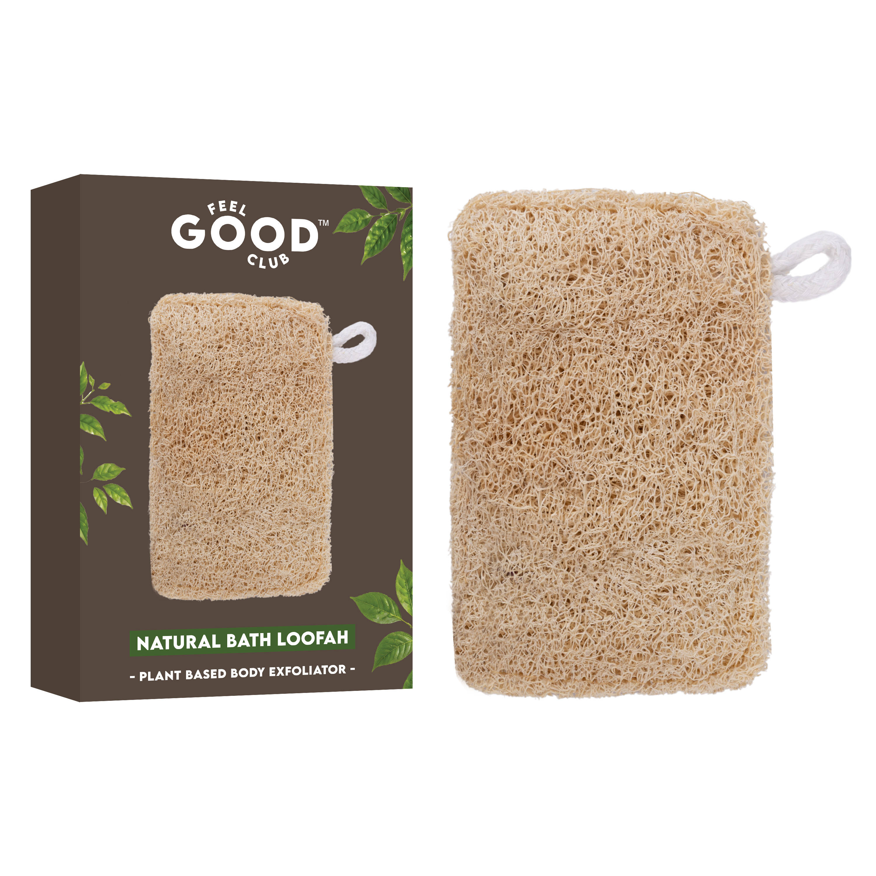 Feel Good Club Natural Bath Loofah - Body Scrubber Shower Sponge For Skin Cleansing & Care (1 Pc)