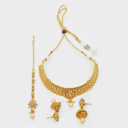 Gold Traditional Pearl Choker Necklace Set-Gold Choker Necklace – Niscka