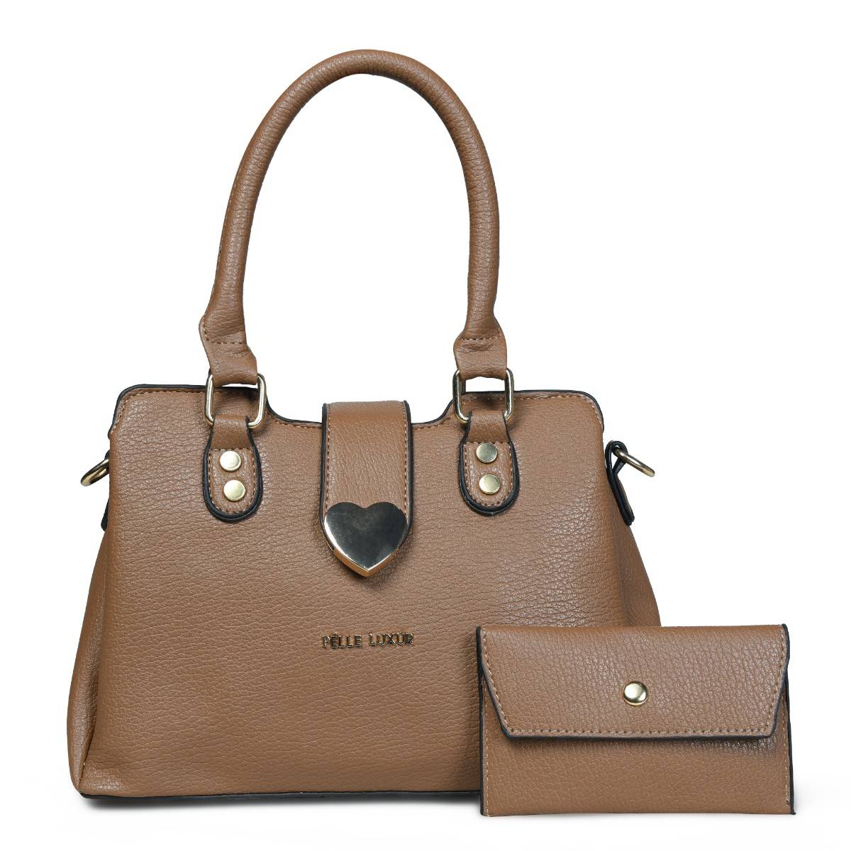 Pelle Luxur Stylish Khaki Satchel Bag for Women with Pouch (Set Of 2) (S)