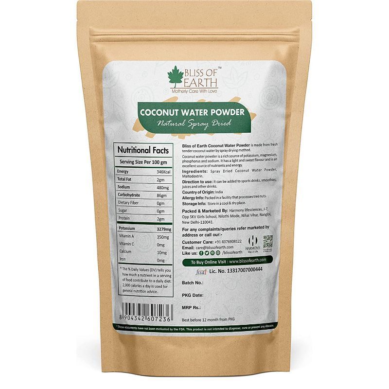 Buy Bliss Of Earth Natural Spray Dried Coconut Water Powder Online
