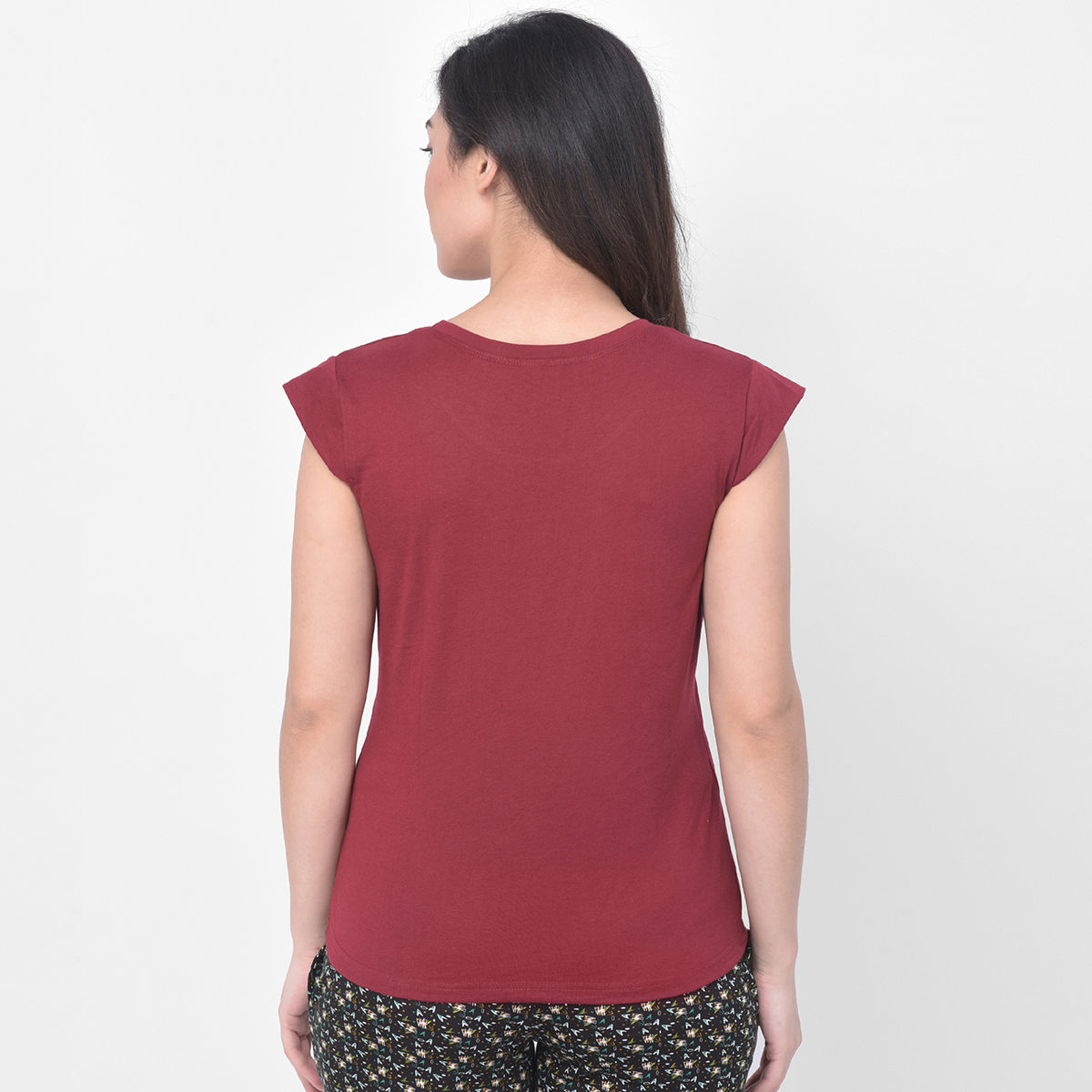 Clovia Cotton Rich Solid Cap Sleeve T Shirt Maroon Buy Clovia Cotton