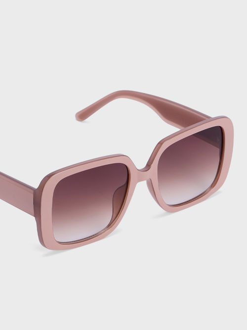 Buy Pink Solid Oversized Thick Temple Square Sunglasses Online
