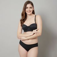 Buy Clovia Cotton Rich Non-Padded Wirefree Full Cup Lacy Bra & High Waist  Hipster Panty - Black online