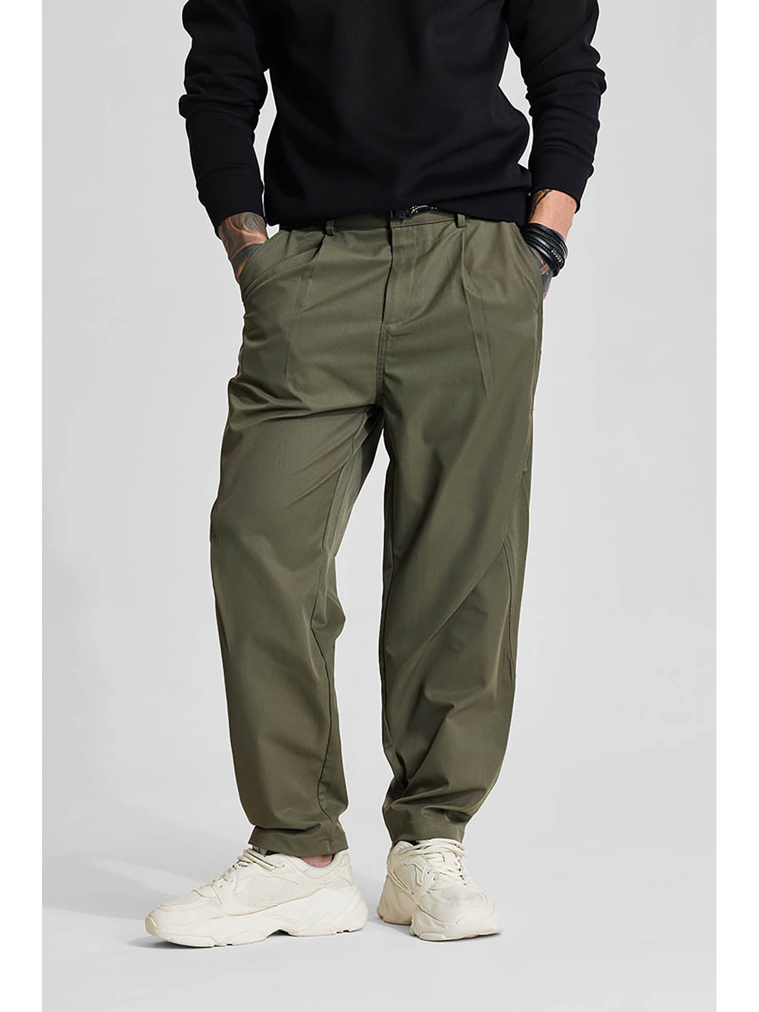 Buy Snitch Olive Relaxed Fit Trouser Online