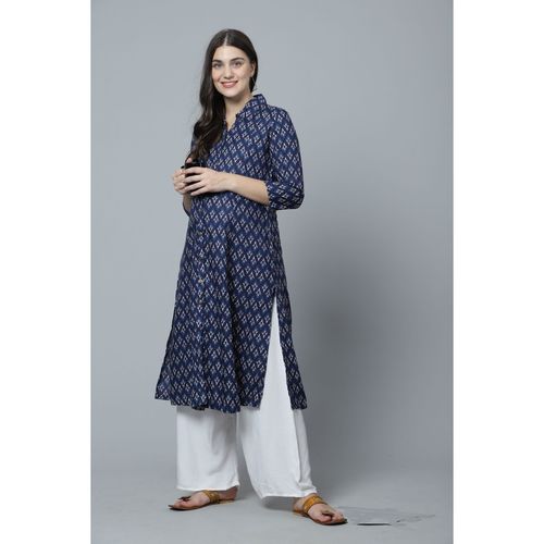 Buy Zelena 3-4th Sleeves Blue Maternity Feeding Kurti With Pocket Online