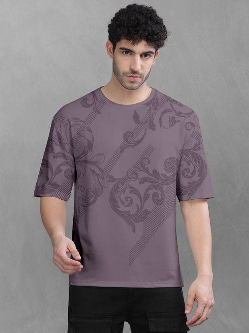 BULLMER Purple Trendy Printed Oversized T-Shirt