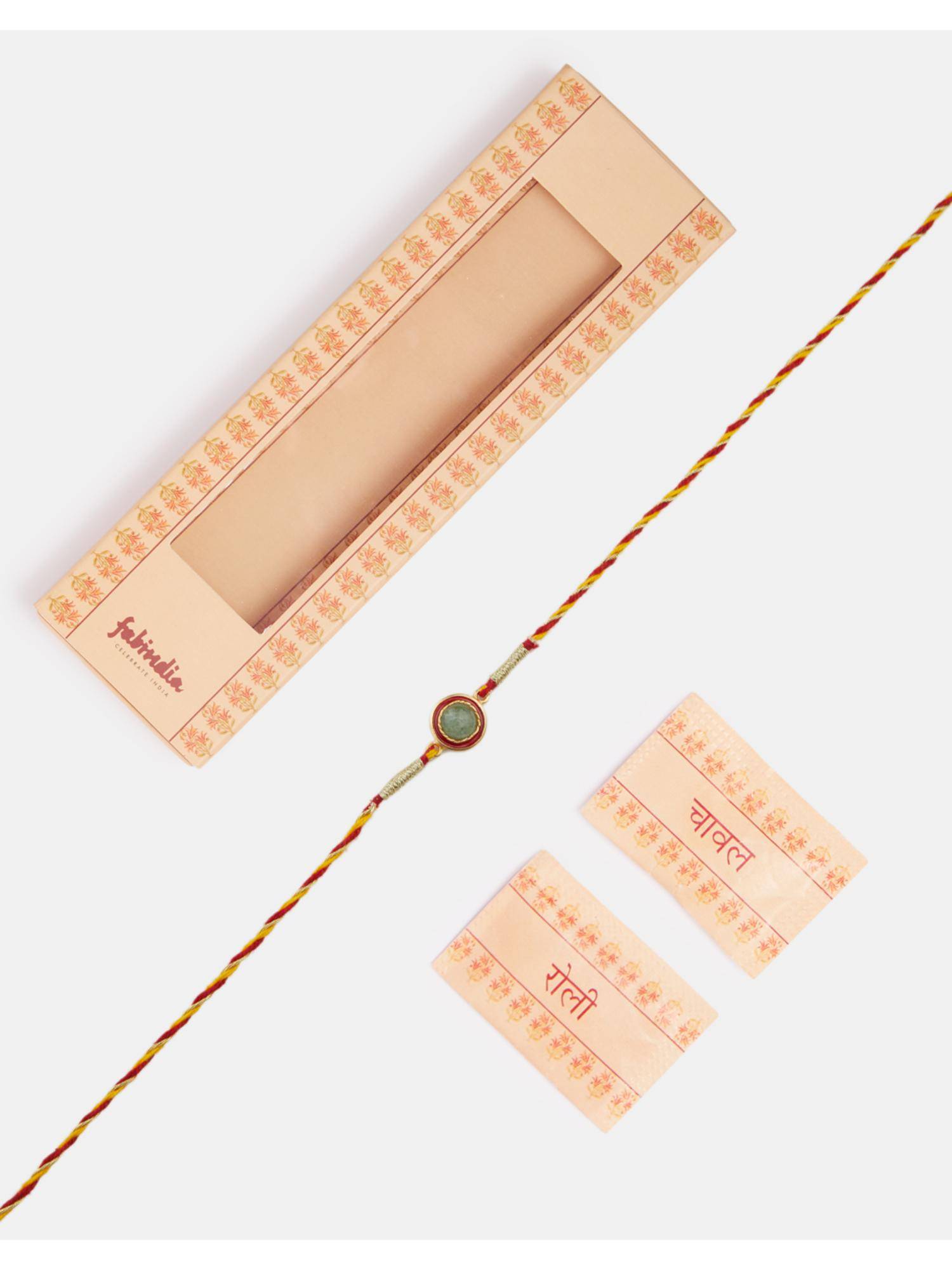Fabindia Women Olive Stone Rakhi with Roli Chawal