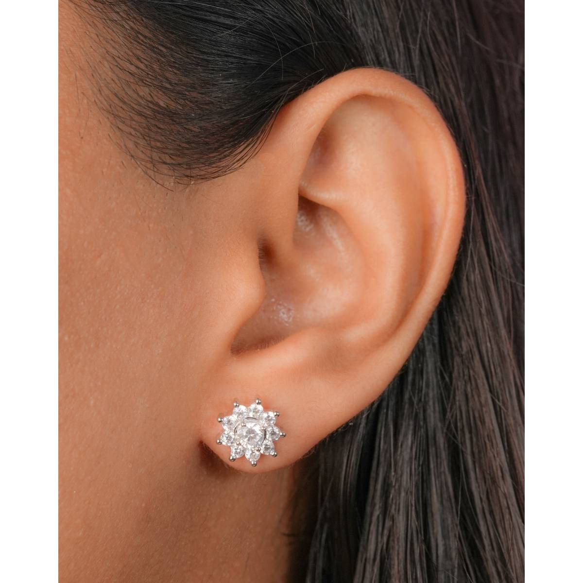 Johori Silver Flower Studs Earrings