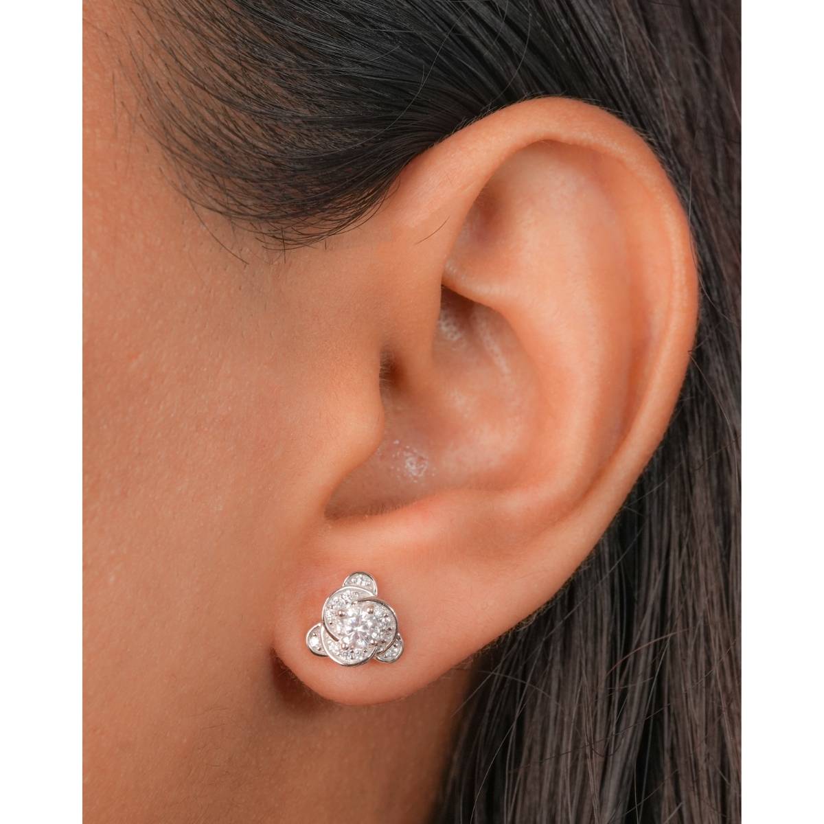Johori Silver Triangle Zircon Stud Earrings