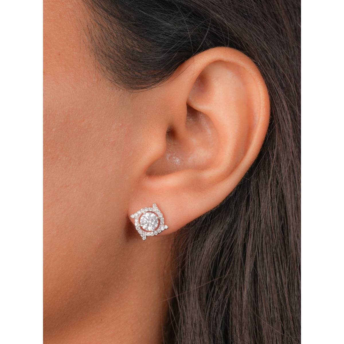 Johori Silver Spinning Zircon Stud Earrings