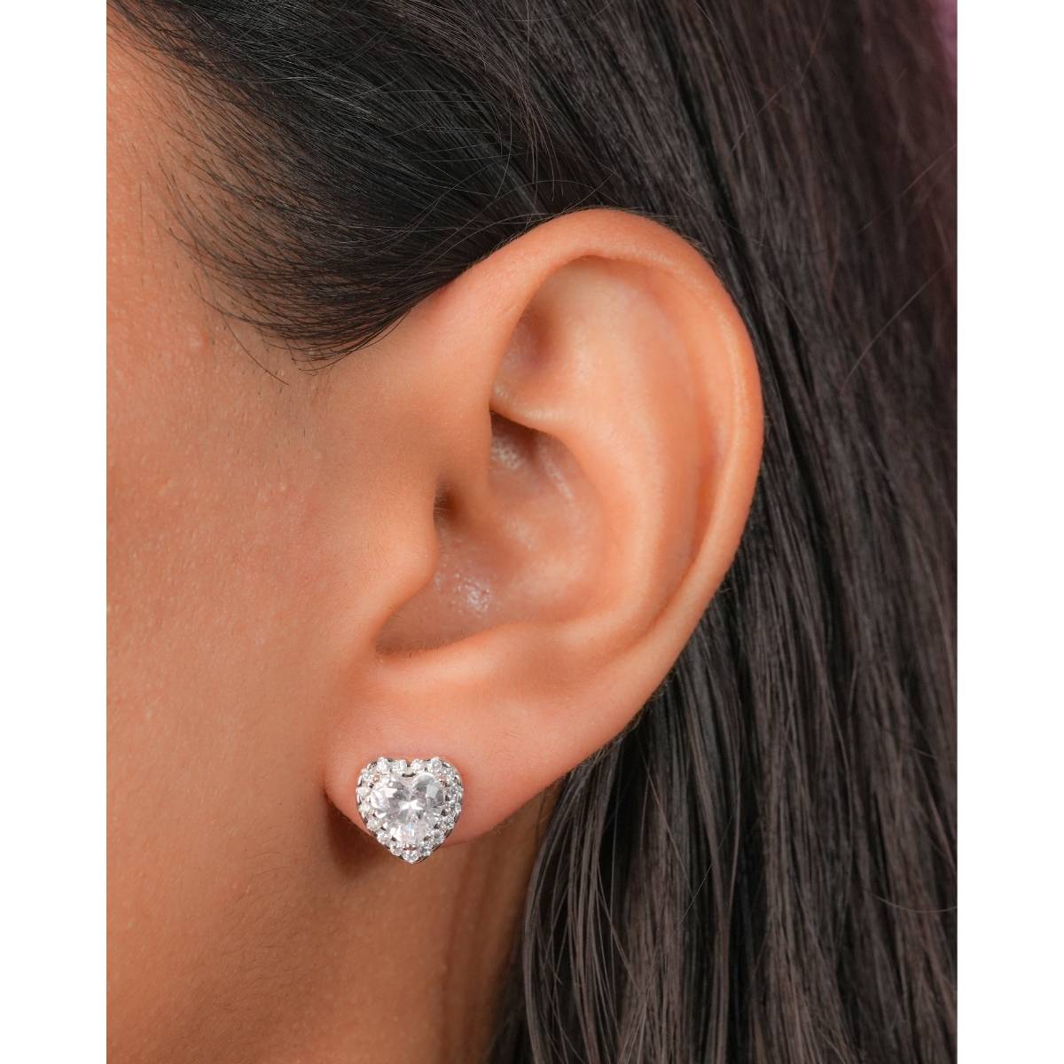 Johori Silver Solitaire Zircon Heart Studs Earrings
