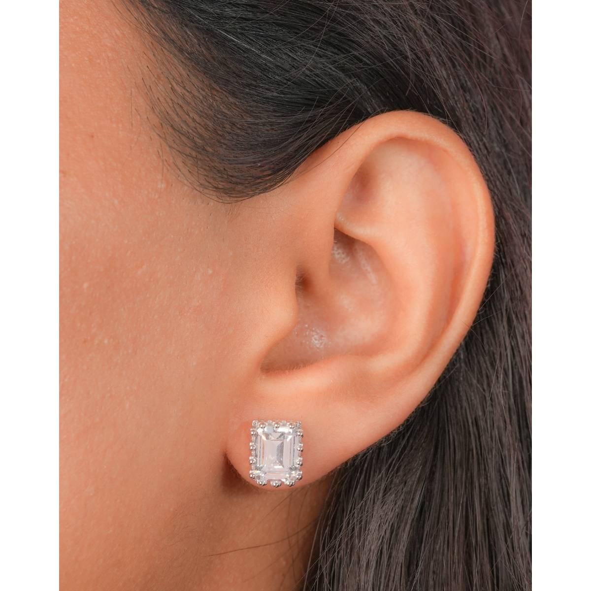 Johori Silver Solitaire Rectangle Studs Earrings