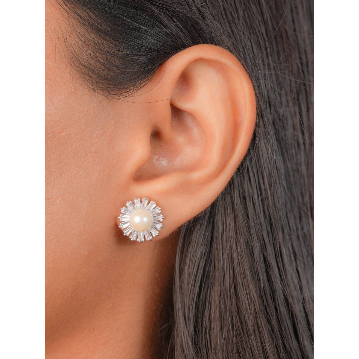 Johori Silver Precious Pearls Stud Earrings