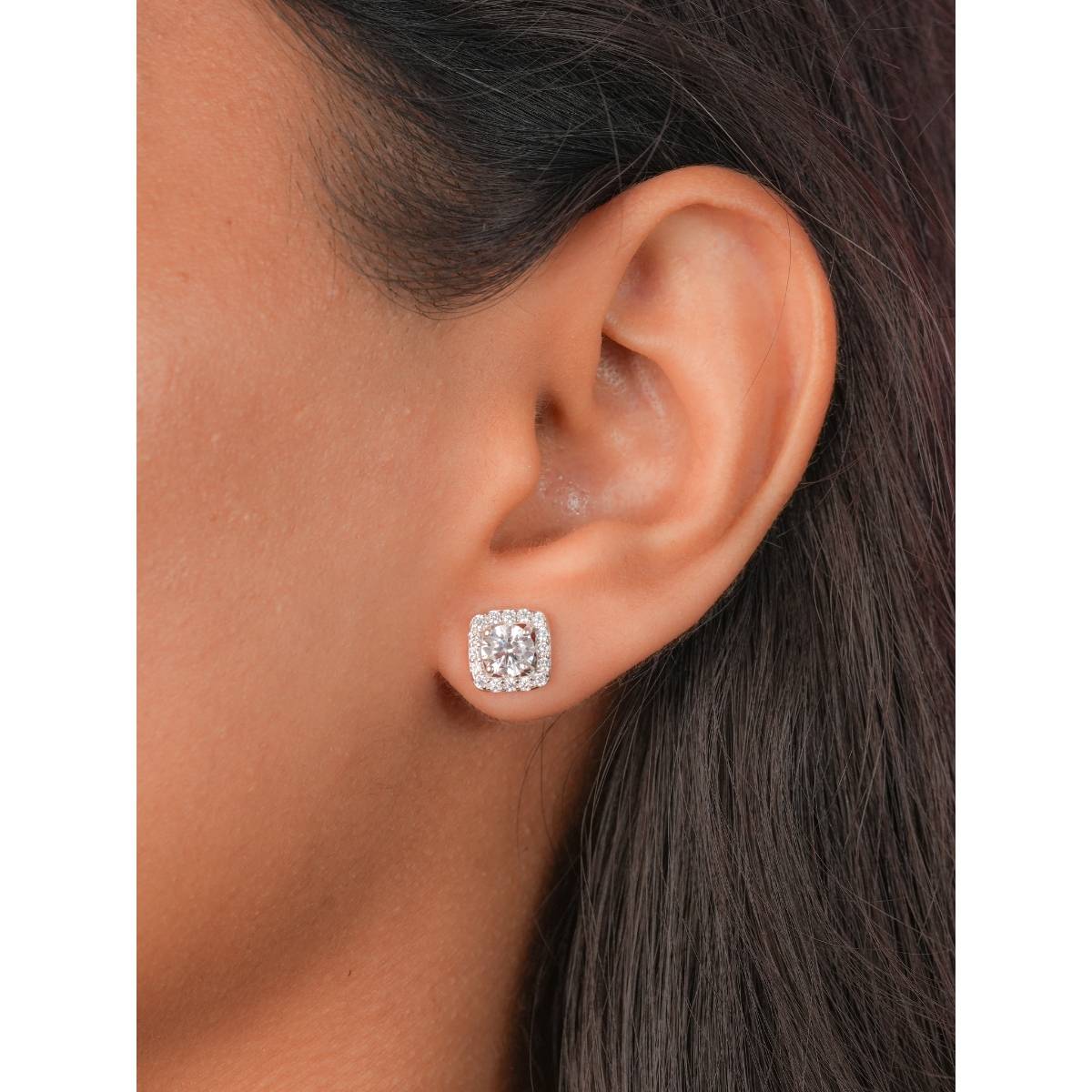 Johori Silver Radiant Square Zircon Studs Earrings
