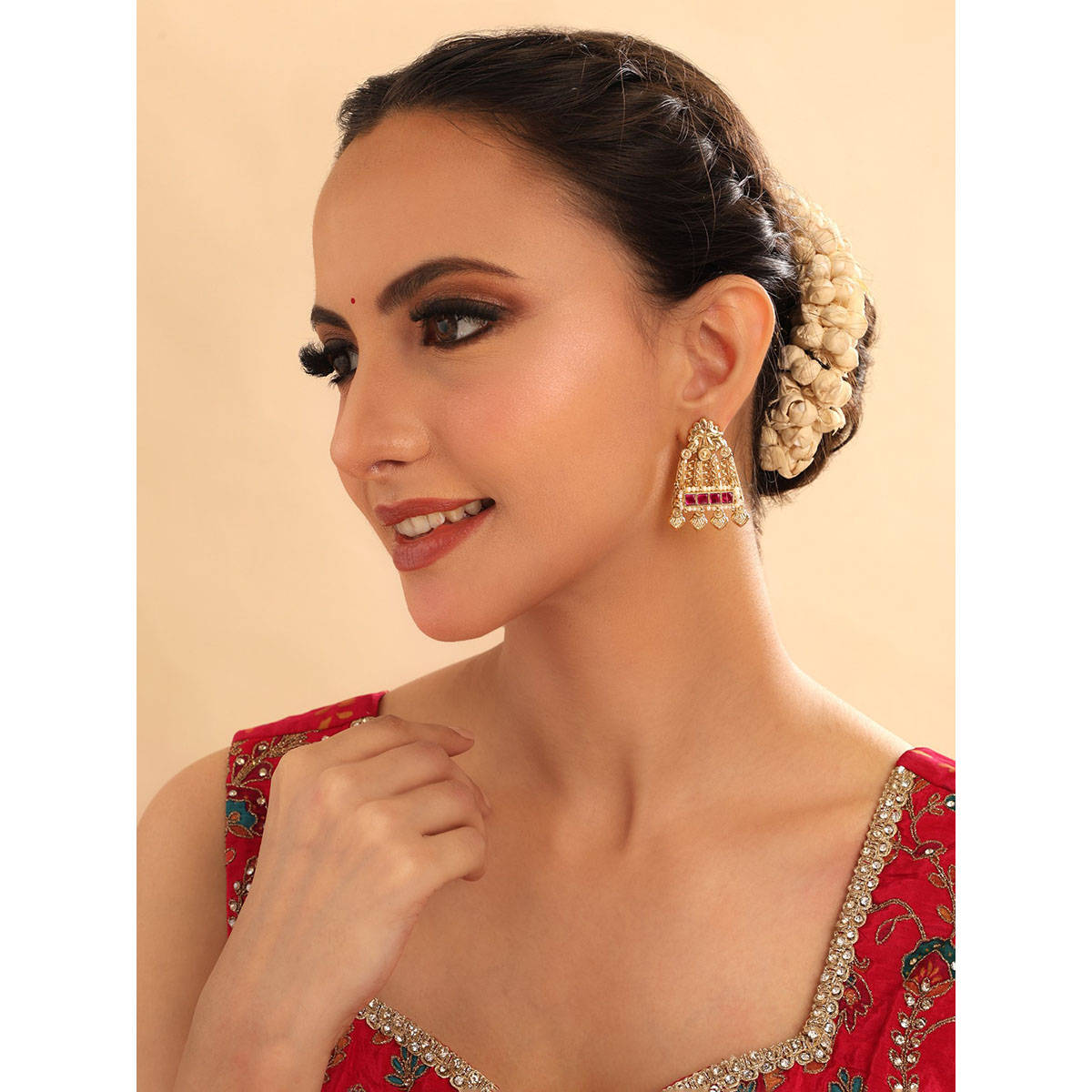 Nuyug Gold Plated Bling Pink Kundan Drop Earrings