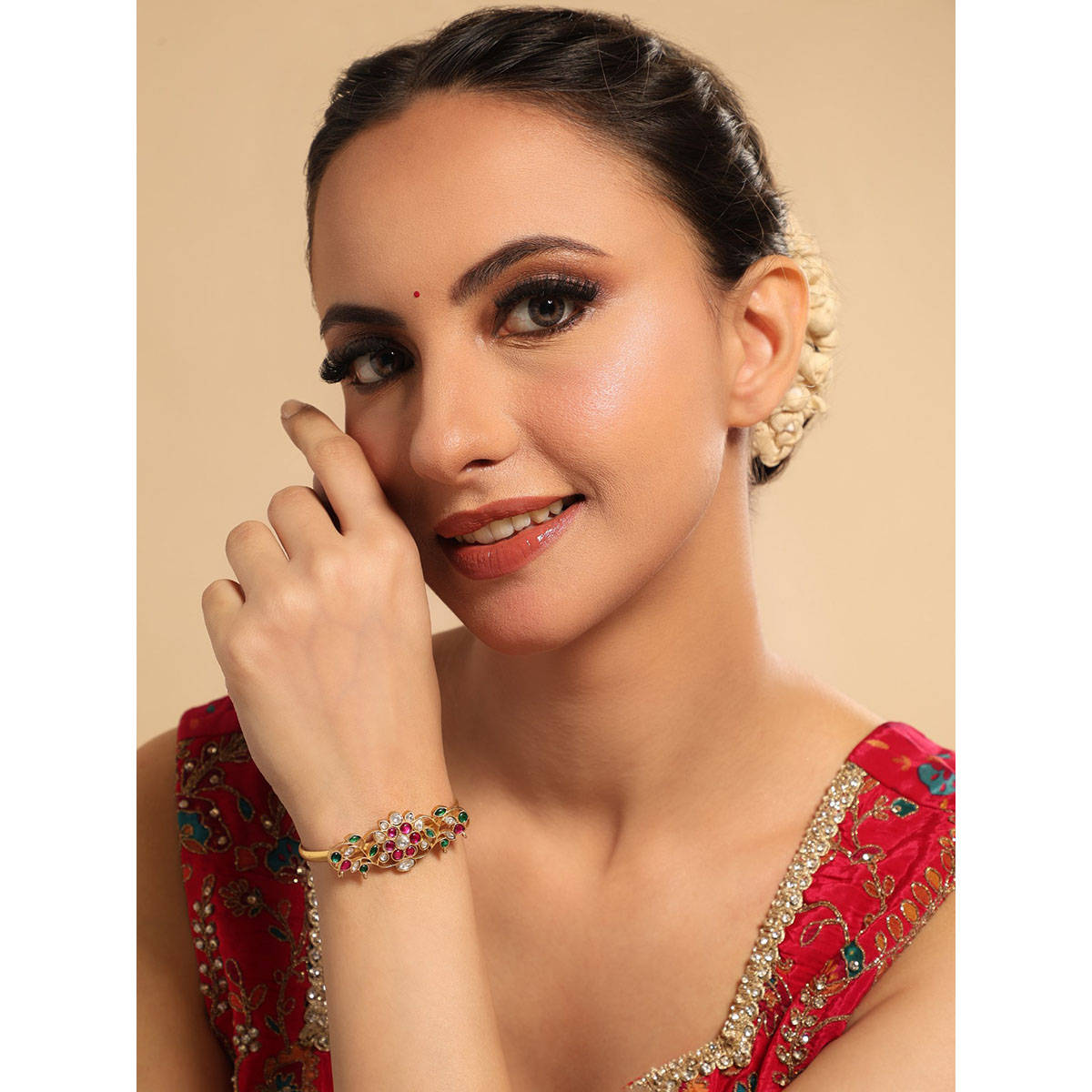 Nuyug 22K Gold Plated Multi-Color Regal Blossom Kundan Cuff