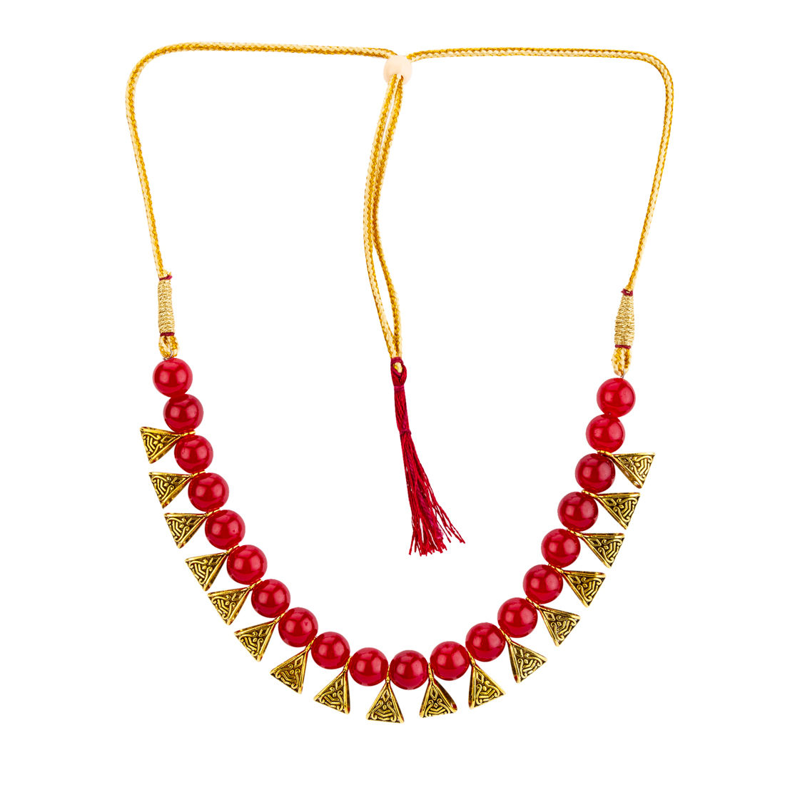 Cotton Dori Necklace & Earrings Set (Red) - TrishaStore.com