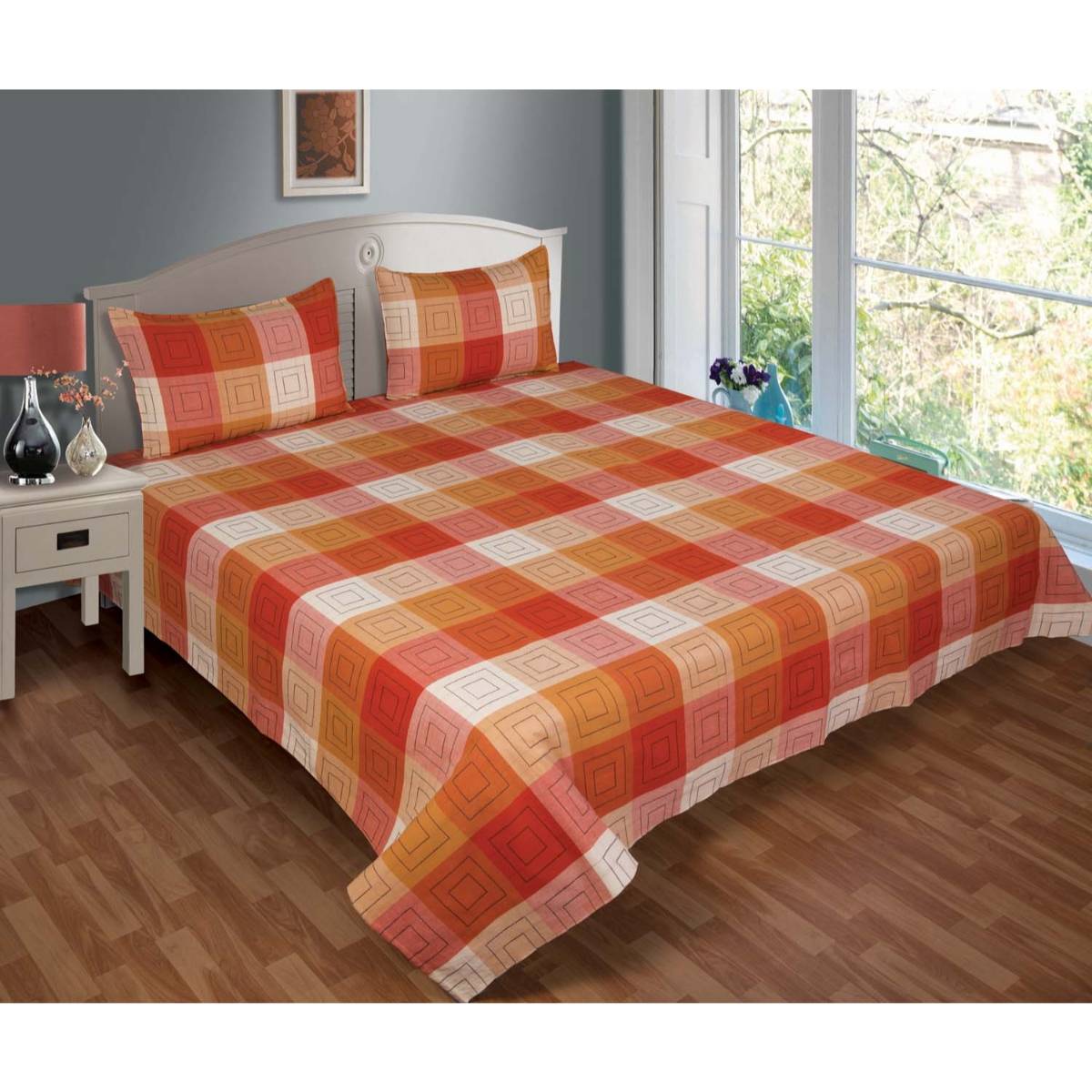 SHADES OF LIFE Cotton Double BedSheet BedCover (90"X100") With 2Pc Pillow Covers (25"X16")MultiColor