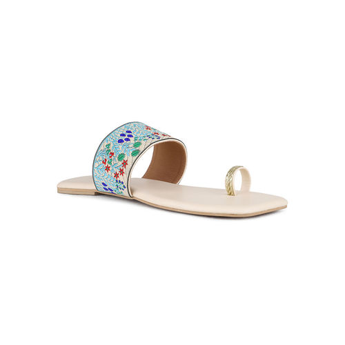 Buy Womens Cream Ethnic Embroidered One Toe Flat Slip-On Online
