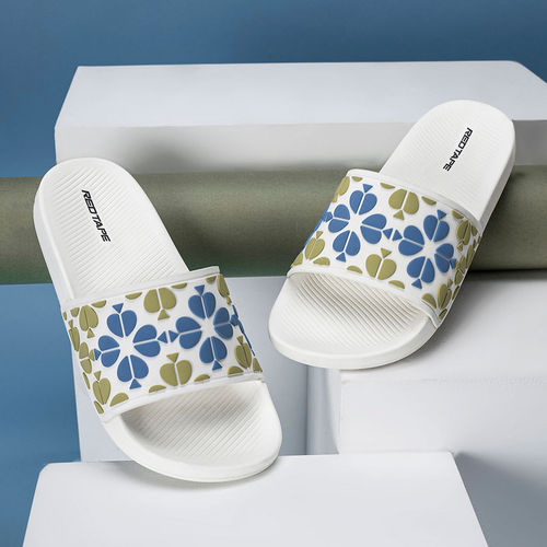 Buy Red Tape Women Printed Blue and White Sliders Online