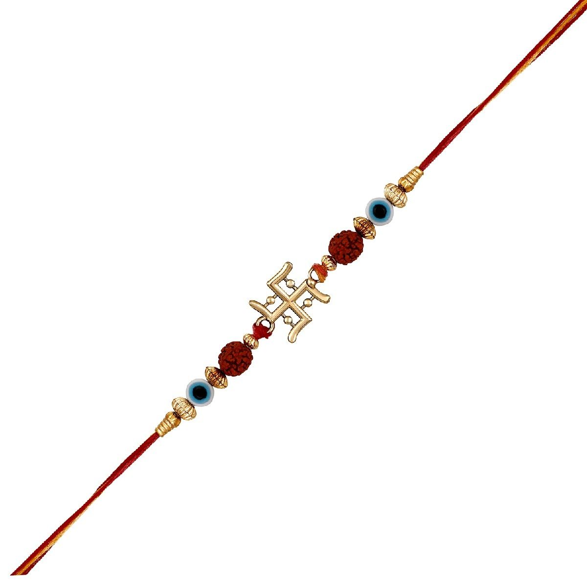 Mahi Gold Plated Multi-Color Swastik and Evil Eye Rudraksha Rakhi for ...