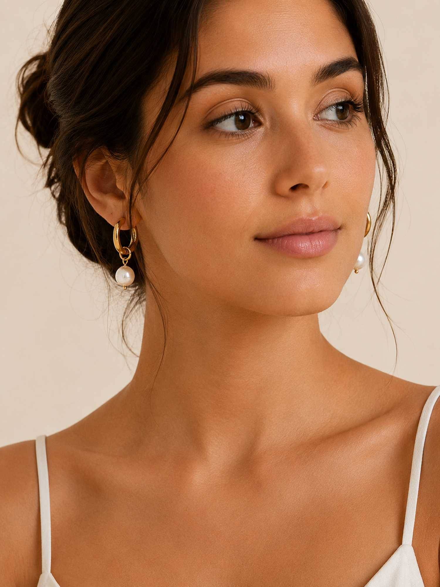 ZAISHA White Stainless Steel 18K Gold Plated Pair Of Earrings
