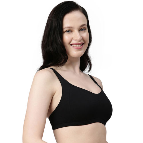 Buy Enamor Women A058 Padded Wirefree Cotton Eco-antimicrobial Comfort  Minimizer Bra Black Online