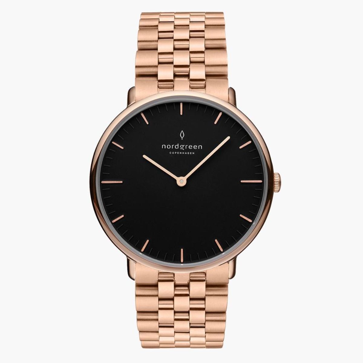 Nordgreen Native 32 mm Women Watch,Rose Gold Black Dial with 5Link