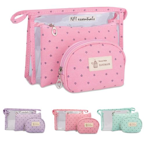 Buy NFI Essentials 3 Pc Cosmetic pouch Makeup pouch Vanity Pouch Travel  Organizer Toiletry Pouch (Pink) Online