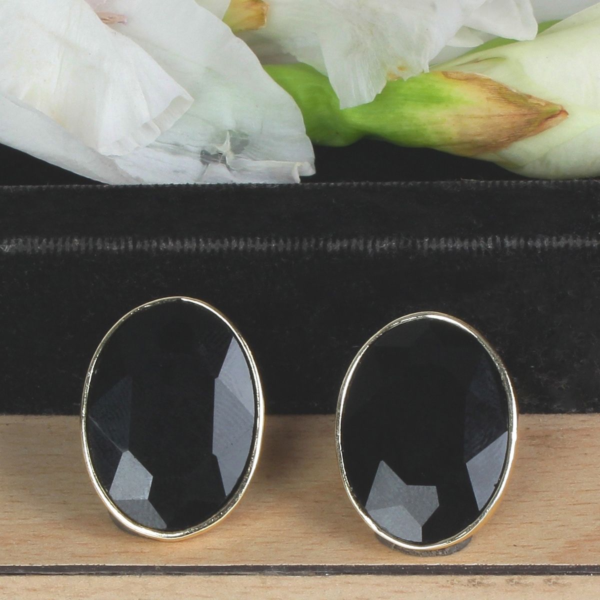 Crunchy Fashion Gold Plated Black Crystal Studs Earrings for Women Buy