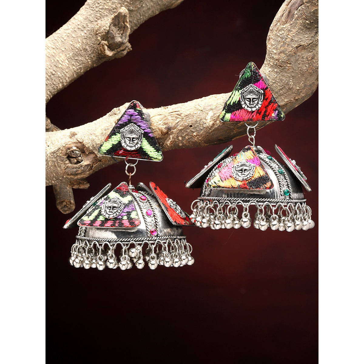 Moedbuille Multi-Color Brass Silver Plating Temple Earrings