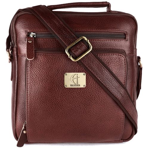 HiLEDER Pure Leather Messenger Unisex 10 inch Sling Cross Body Travel  Office Bag Brown