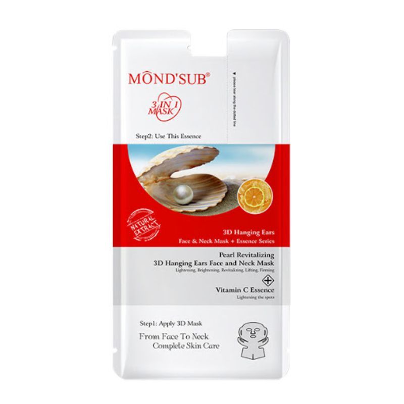 MondSub Pearl Revitalizing 3D Hanging Ears Face & Neck Mask+ Vitamin C Essence (Pack of 1)