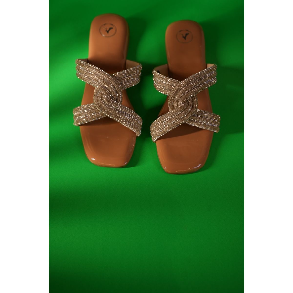 Nude Feather Pointed-Toe Sandals With A Gold Ankle Strap