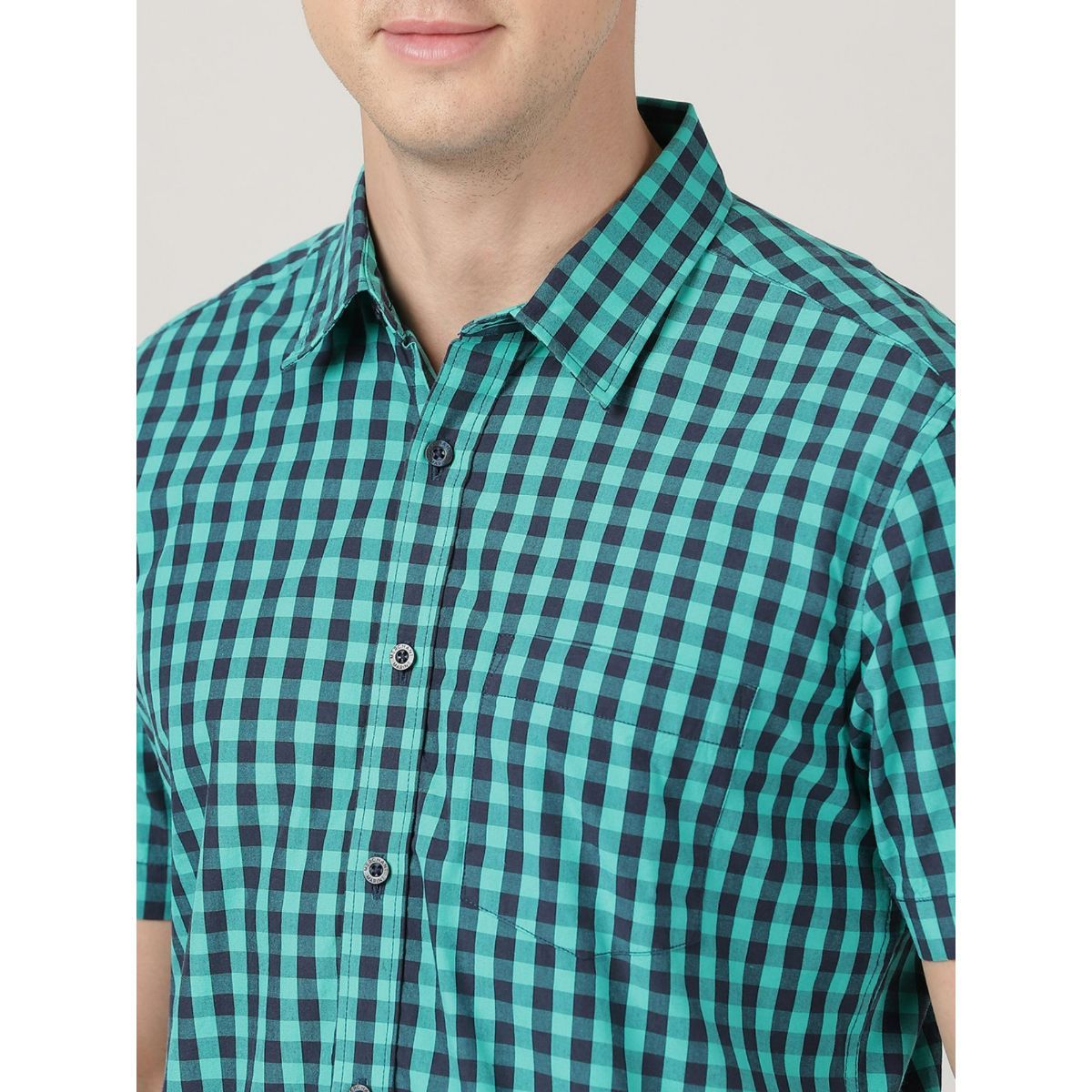 Buy Merchant Marine Mens Half Sleeve Check Shirts Slim Fit Green Online