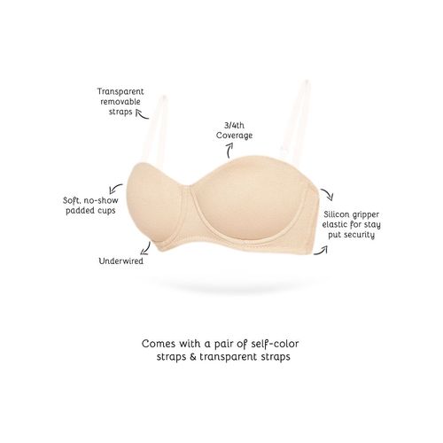 Buy Inner Sense Organic Cotton Antimicrobial Padded Strapless Bras (Pack Of  3)-Nude Online