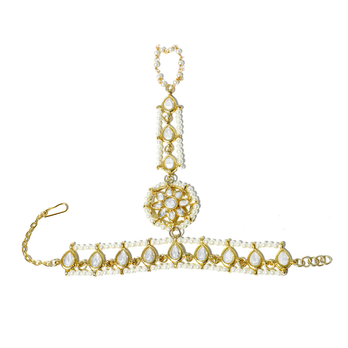 Buy Karatcart Gold-plated Kundan Pearl Chain Hathphool Online