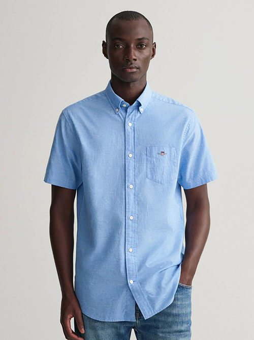 Buy GANT Men Blue Solid Collar Half Sleeves Casual Shirt Online