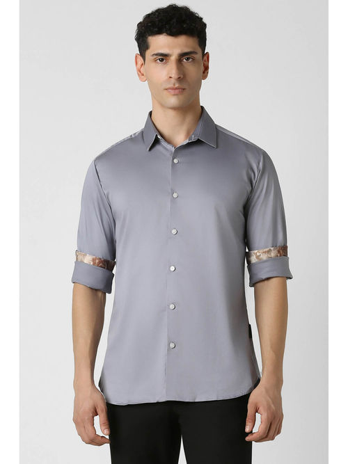 Buy Van Heusen Men Grey Slim Fit Solid Full Sleeves Party Shirt Online Buy Van Heusen Men Grey Slim Fit Solid Full Sleeves Party Shirt Online