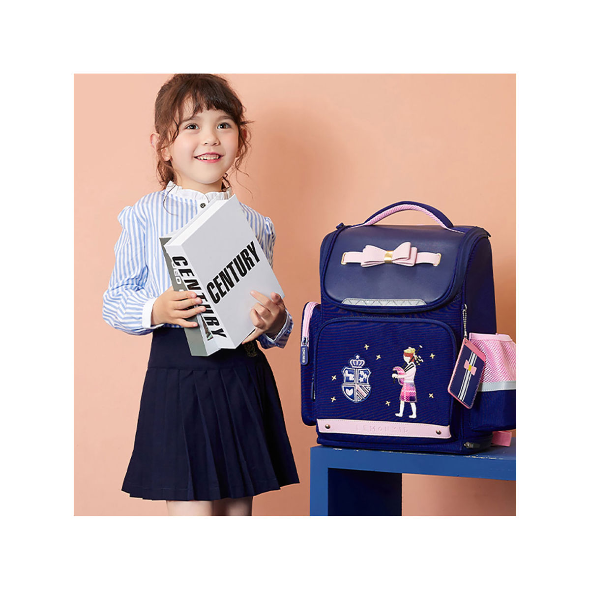 Little Surprise Box Cobalt & Dark Blue Crest Design School Backpack for Kids main image 1