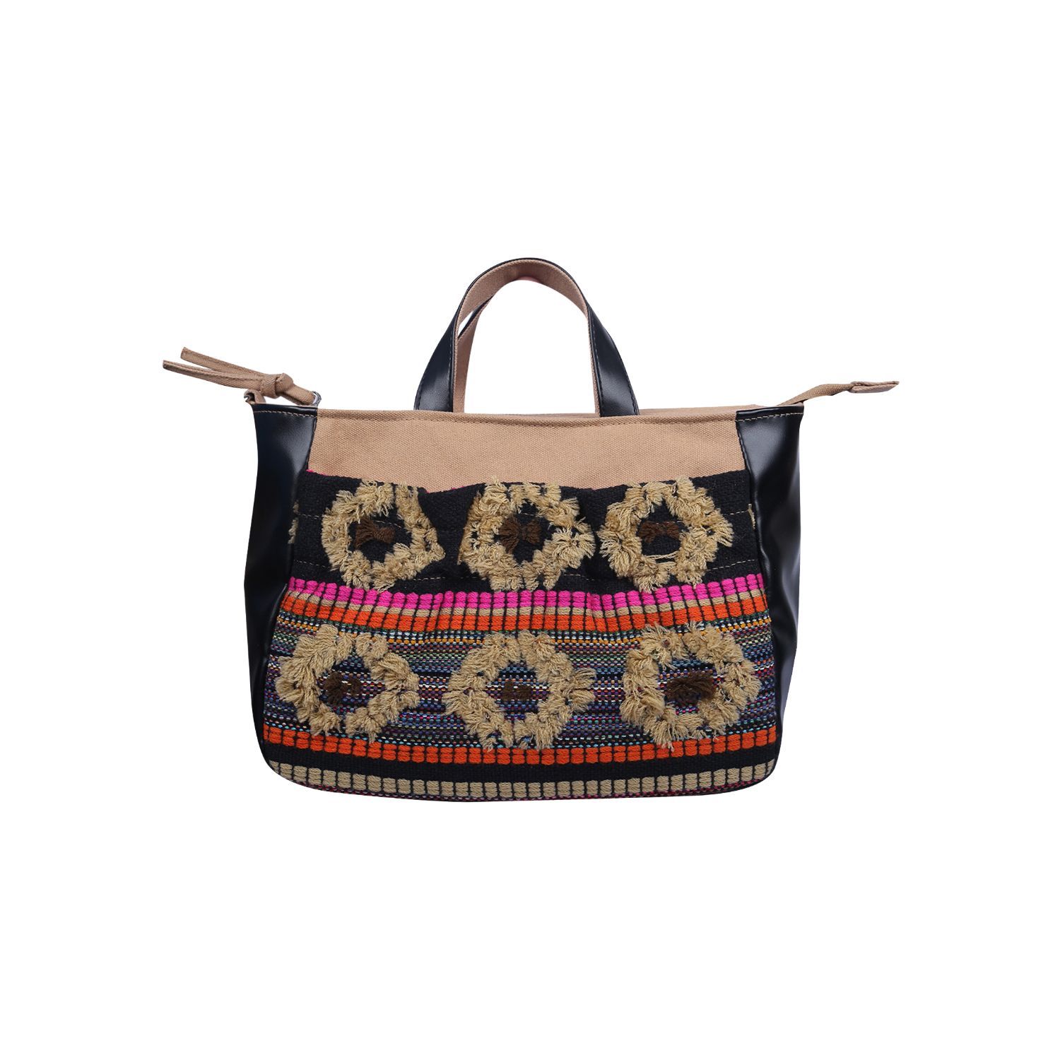 Buy Anekaant Wolly Beige And Black Jacquard Tote Bag Online