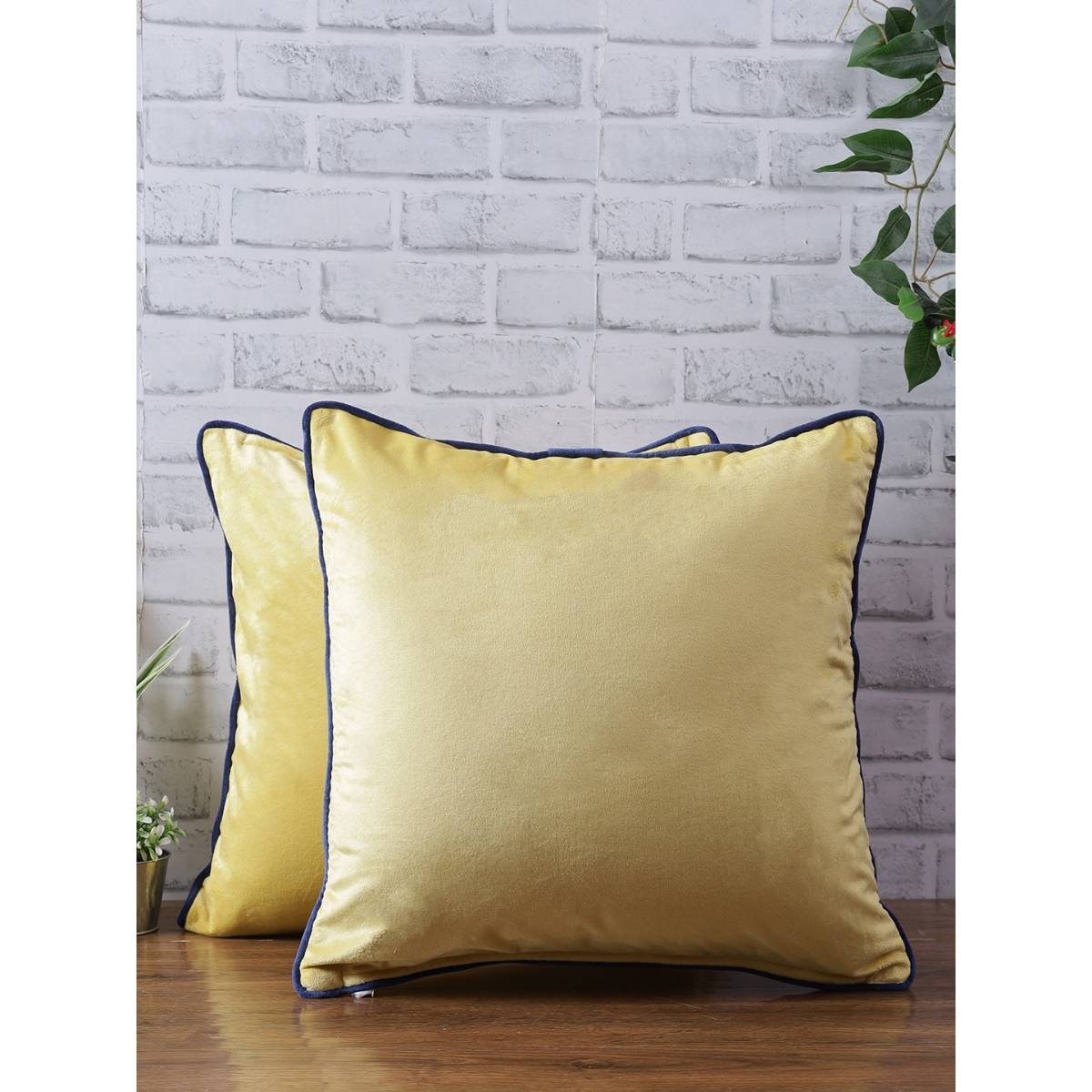 eyda Velvet Yellow Color Cushion Cover Set Of 2-18X18 Inch