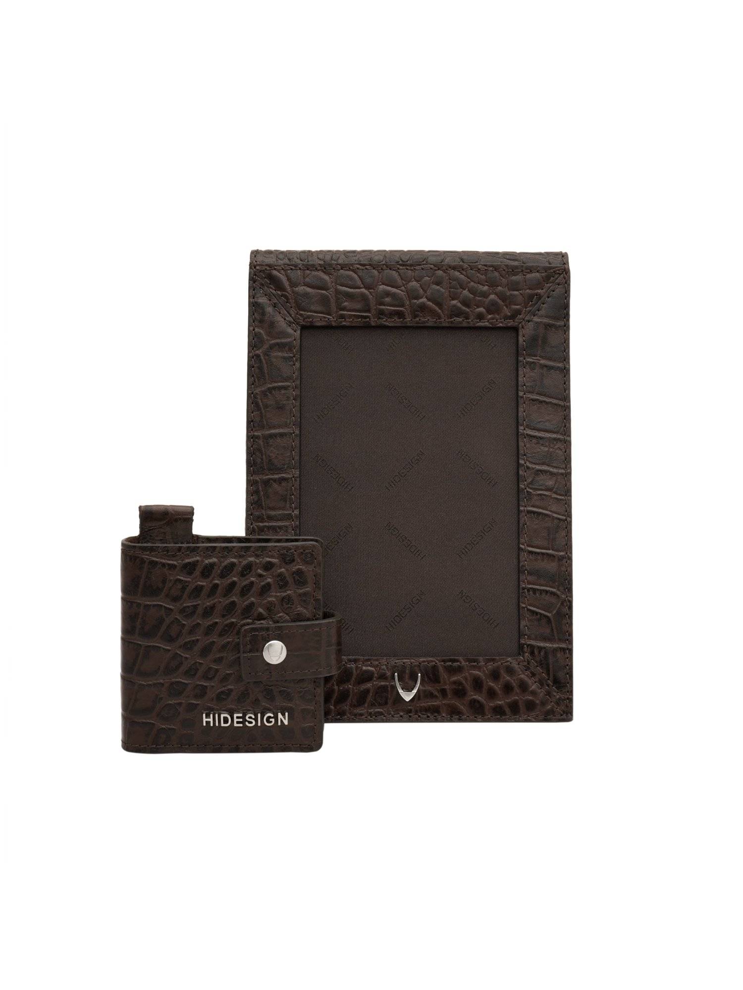 Free Hidesign My Desk Combo of Genuiene Leather Photo Frame and Note pad - Brown