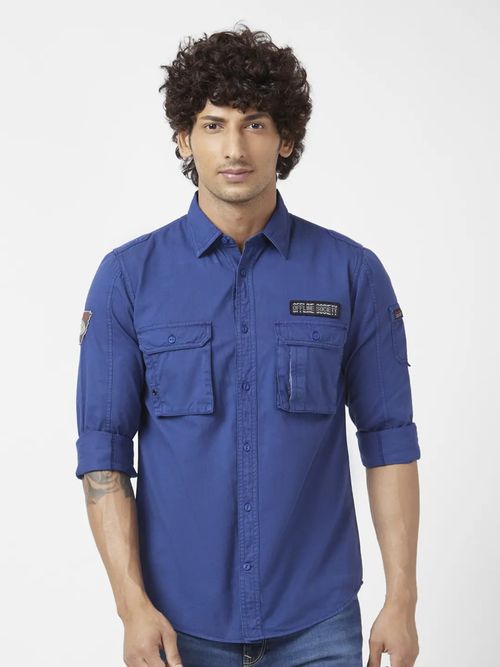 Spykar Men Indigo Twill Regular Slim Fit Full Sleeve Denim Shirt