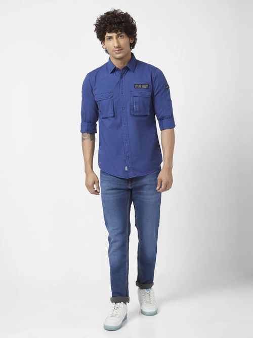 Spykar Men Indigo Twill Regular Slim Fit Full Sleeve Denim Shirt