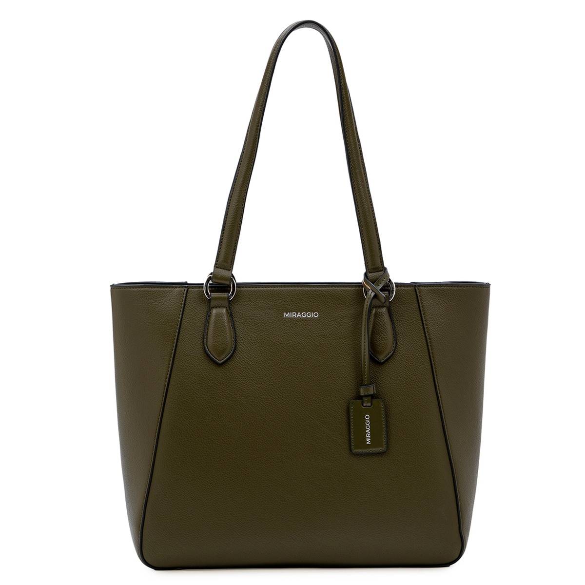 MIRAGGIO Women Green Textured Cali Tote Bag (L)