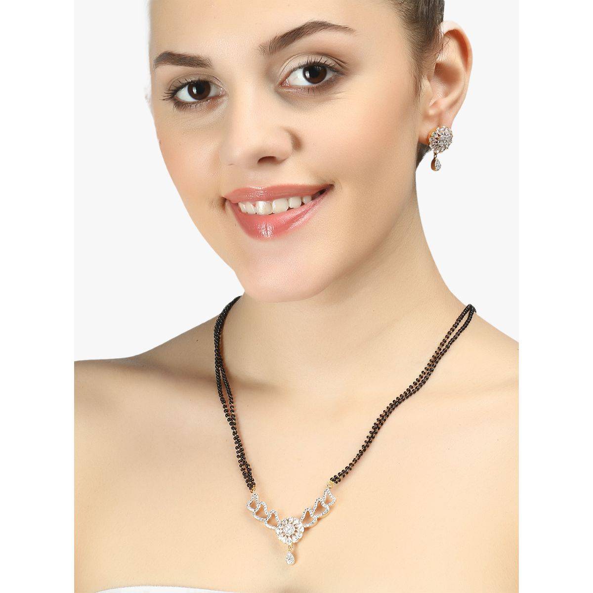 Adwitiya Gold Plated Ad Stone Studded with Black Beaded Chain Mangalsutra