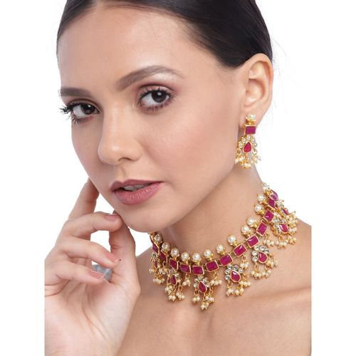 Aatmana Gold-Plated Ruby Red Stones-Studded Jewellery Set