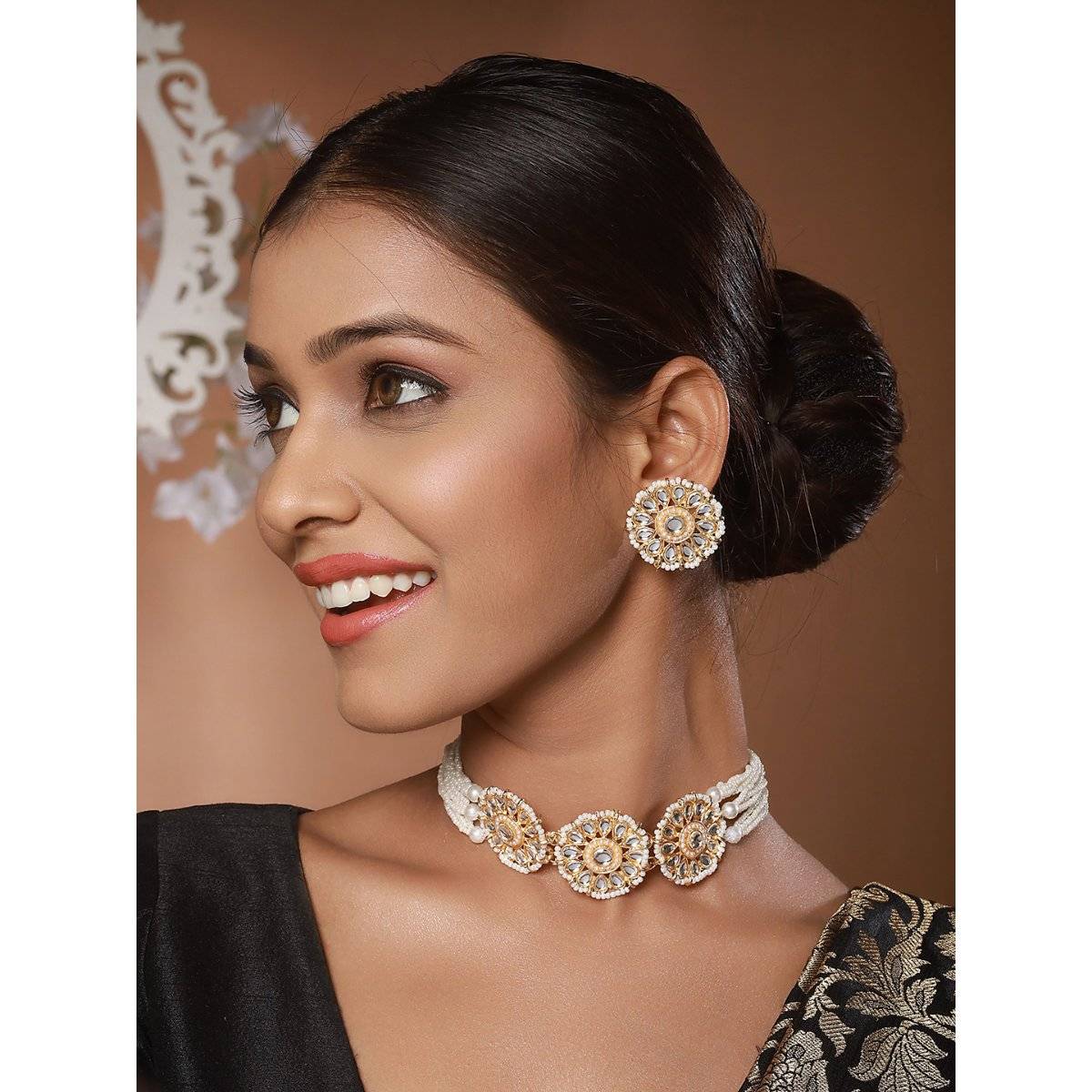 Aatmana Gold-Plated Pearl Artificial Stones and Beads Studded Choker Set
